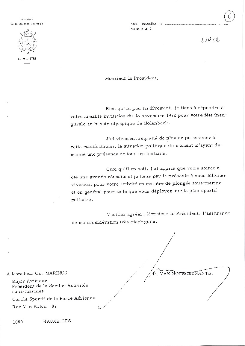 Courrier de P. Vanden Boeynants - novembre 1972'